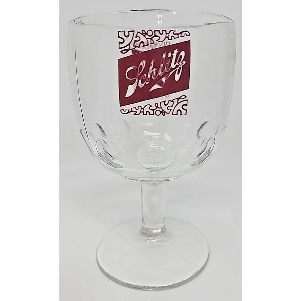 Vtg Schlitz Glass Beer‎ Goblet Thumbprint Streamed Dimples Carnival U272-5